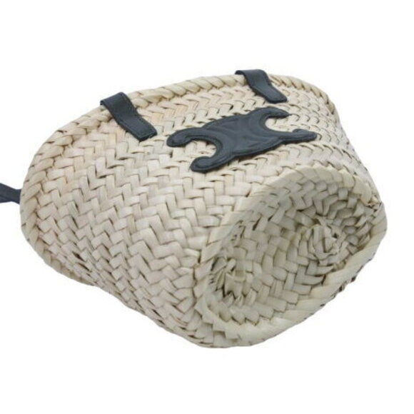 Celine Triomphe Bagnier Handbag Raffia Calfskin Basket Bag - Picture 4 of 8